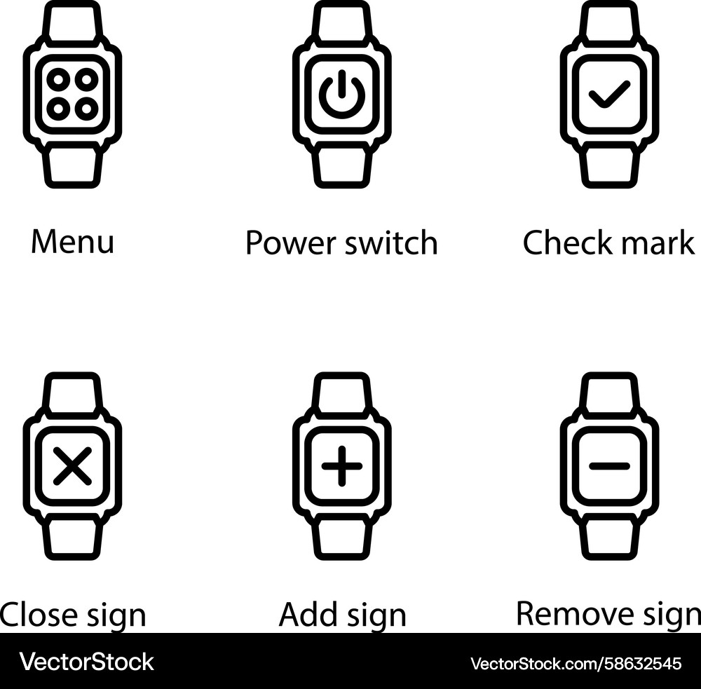 Menu Icons: Power, Check, Close, Add Vector Image