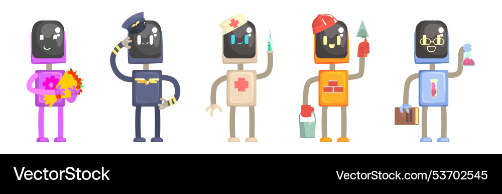 Robot character of different profession with tool Robot character of different profession with tool vector image
