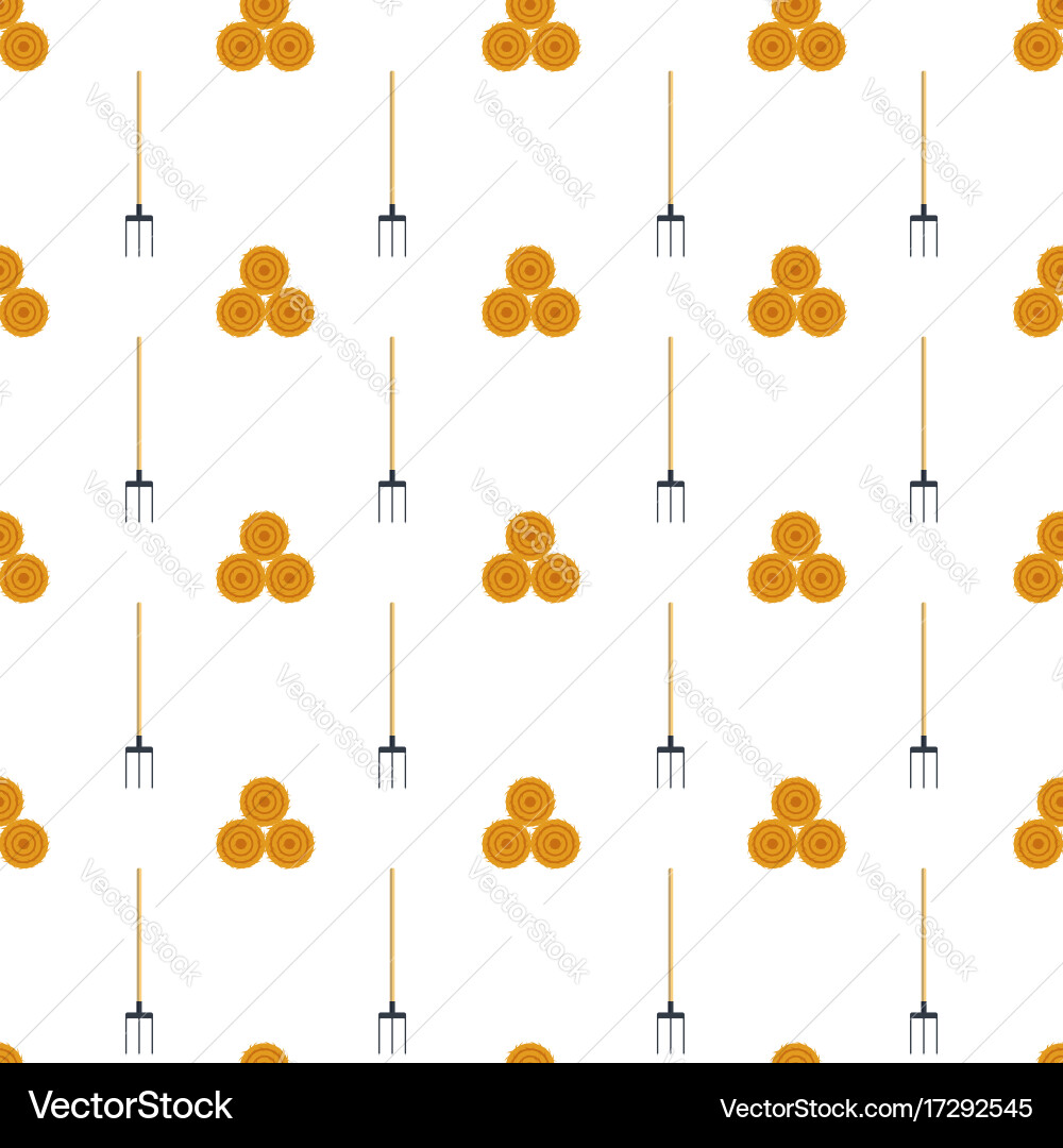Seamless pattern flat dried haystack with hayfork vector image