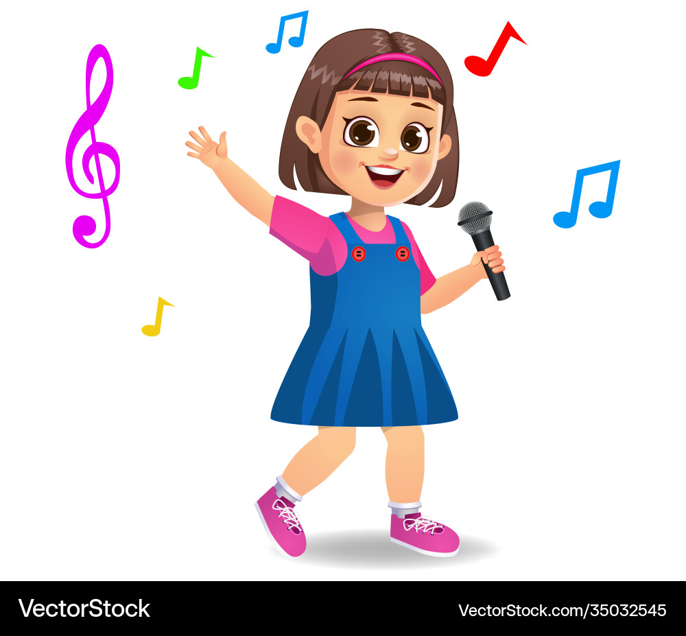 Süßes Mädchen Kind singt Lied Süßes Mädchen Kind singt Lied vektorbild