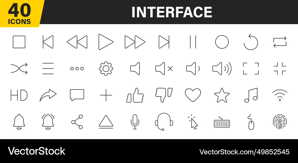 Set of 40 interface web icons in line style Set of 40 interface web icons in line style vector image
