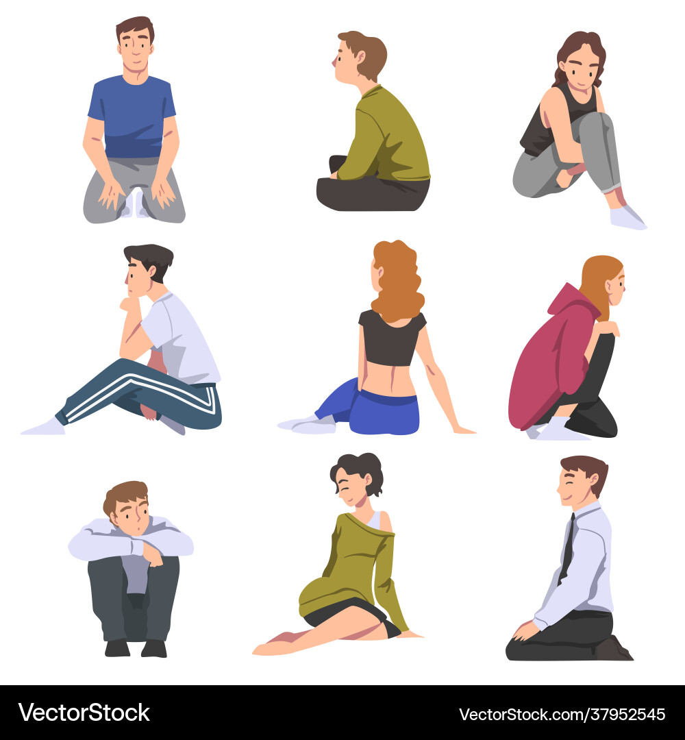 Set people sitting on floor in different poses Set people sitting on floor in different poses vector image