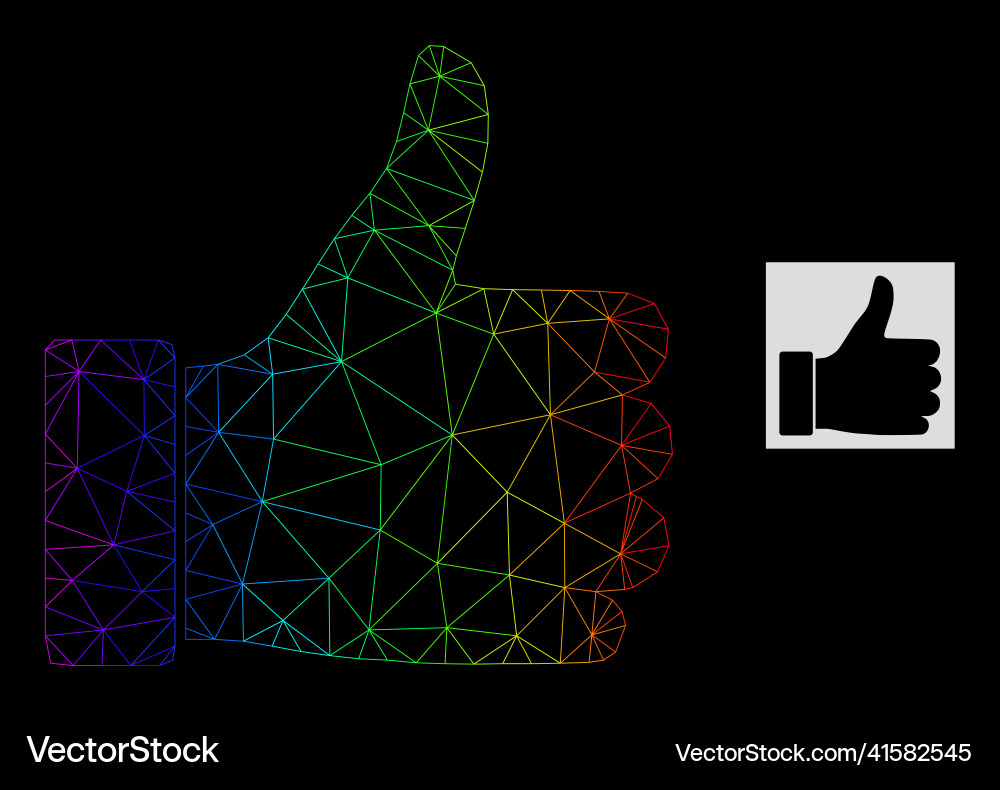Spectrum gradient polygonal net thumb up icon Spectrum gradient polygonal net thumb up icon Vector Image