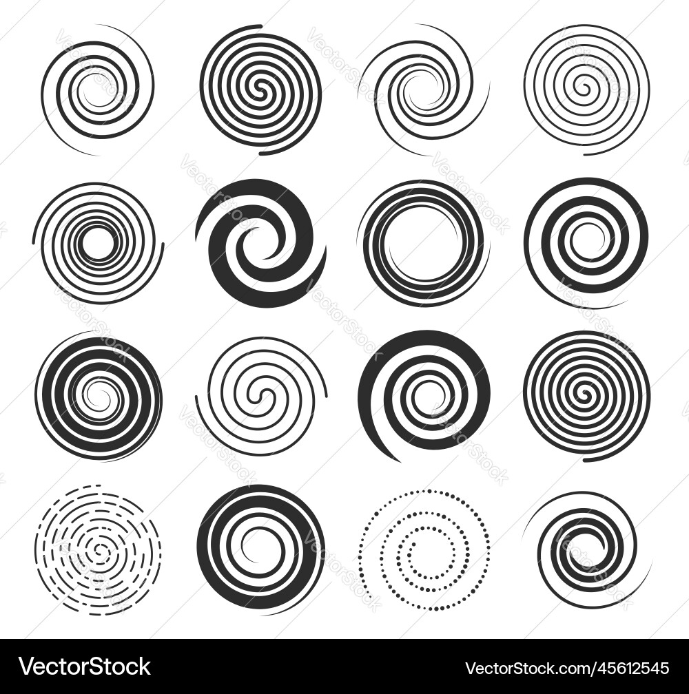 Spiral swirl icons circle lines and twirl symbols Vector Image