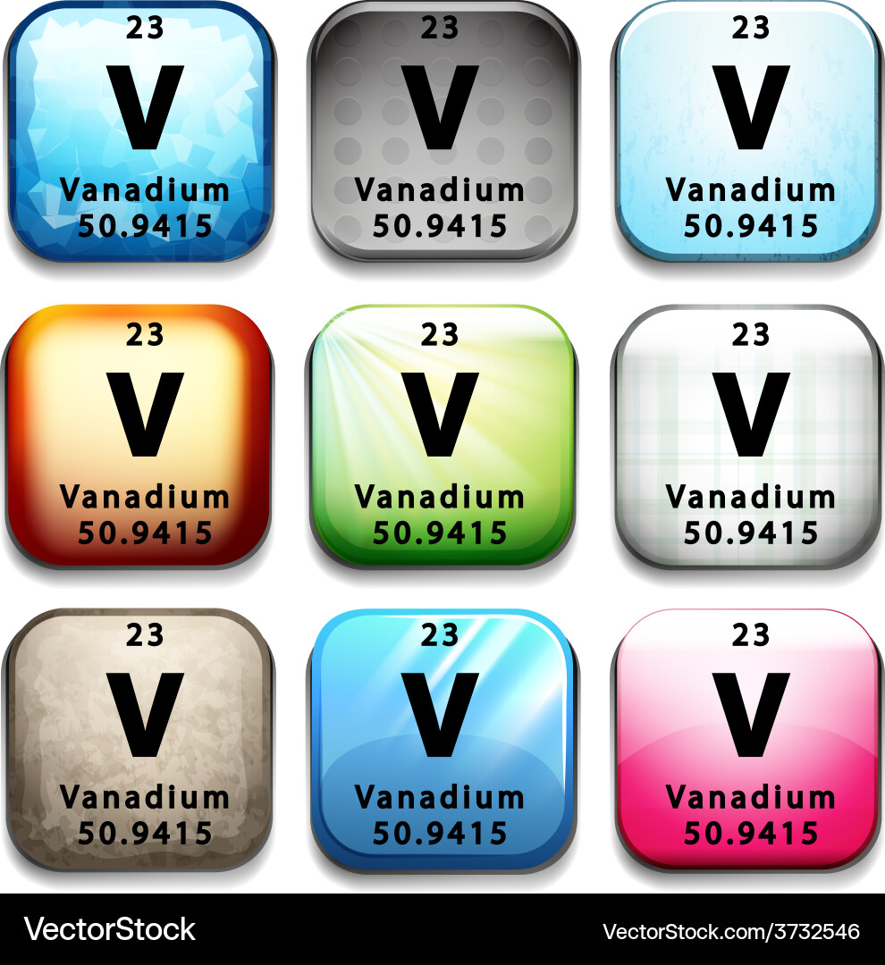 A button showing the element vanadium Vector Image