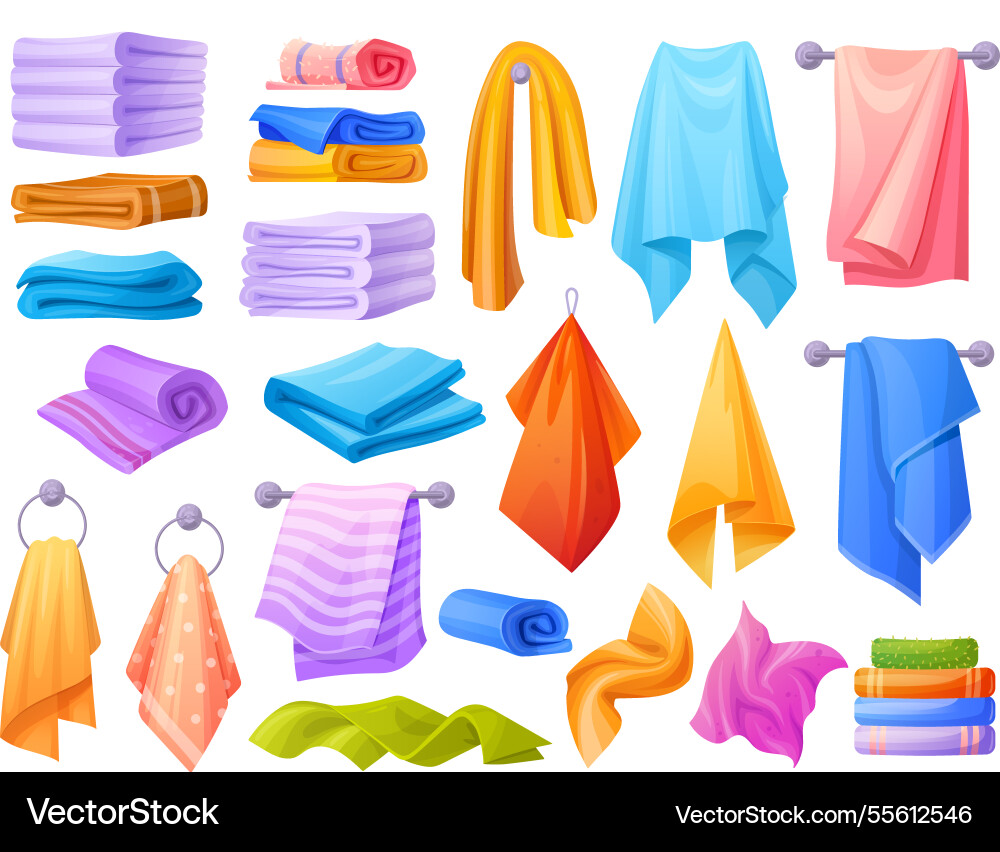 Cartoon bath towels folded bathe towel stack Vector Image