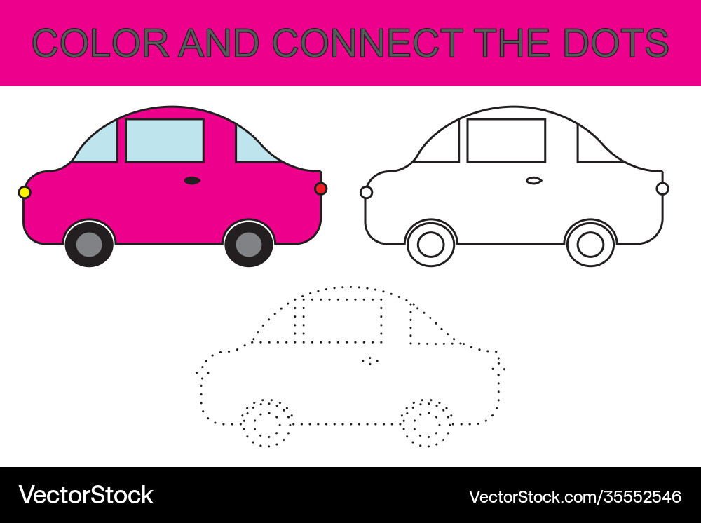 Cartoon car coloring page connect dots kids Cartoon car coloring page connect dots kids vector image