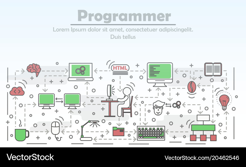 Coding & Programming Flat Line Art vector image