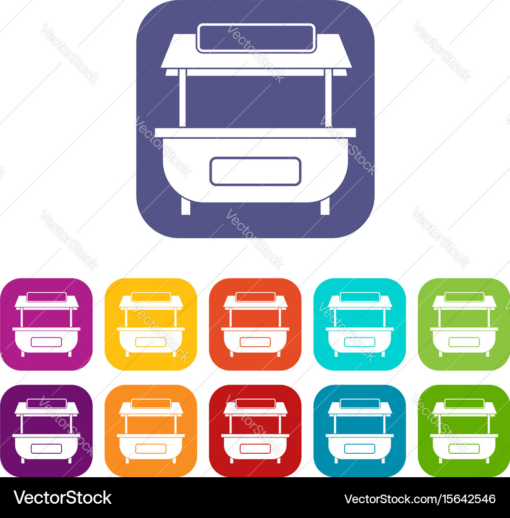 Empty counter with canopy icons set flat vector image