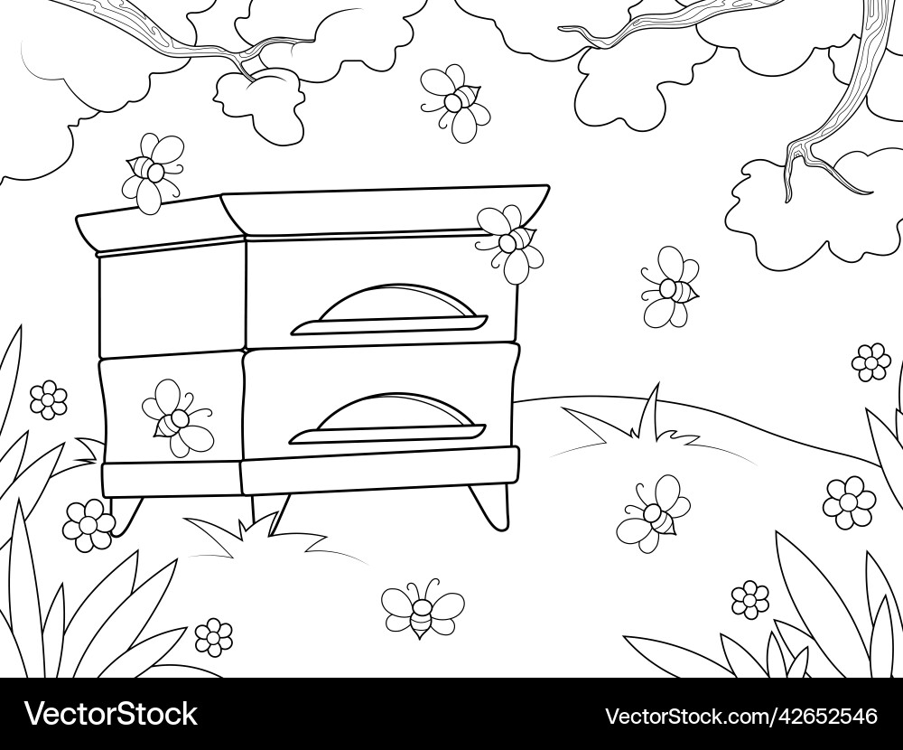 Haus für Bienen Bienen Bienen Bienenständer auf der Gartenseite Haus für Bienen Bienen Bienen Bienenständer auf der Gartenseite vektorbild