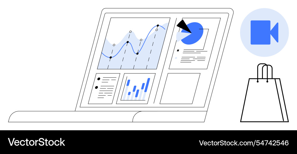 Laptop displaying analytics dashboard with various Laptop displaying analytics dashboard with various vector image