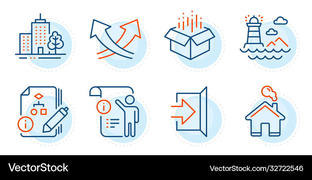 Manual doc lighthouse and open box icons set Manual doc lighthouse and open box icons set vector image