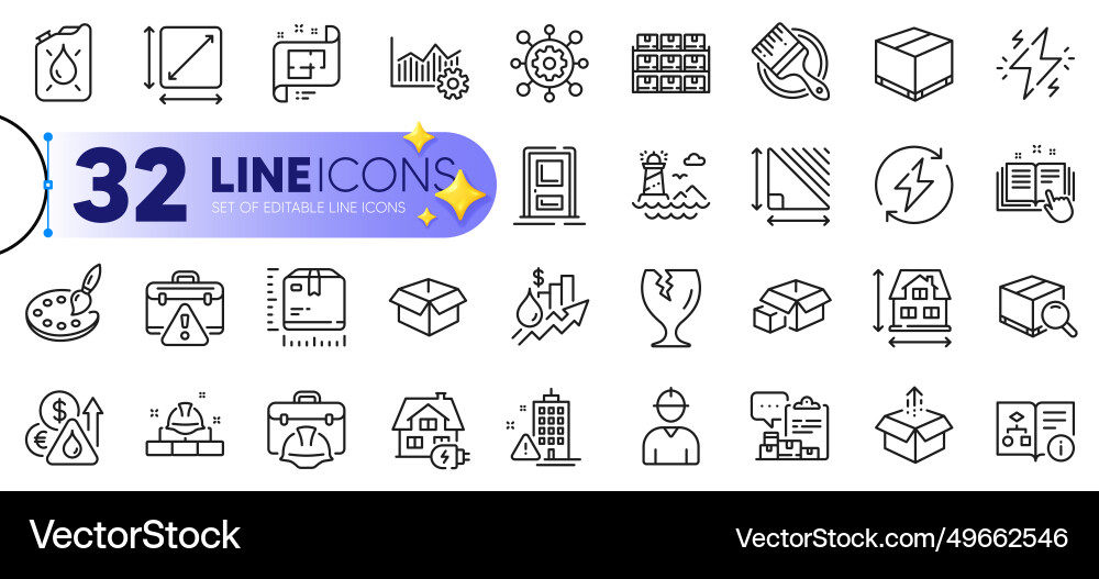 Outline set of send box warning briefcase Outline set of send box warning briefcase vector image