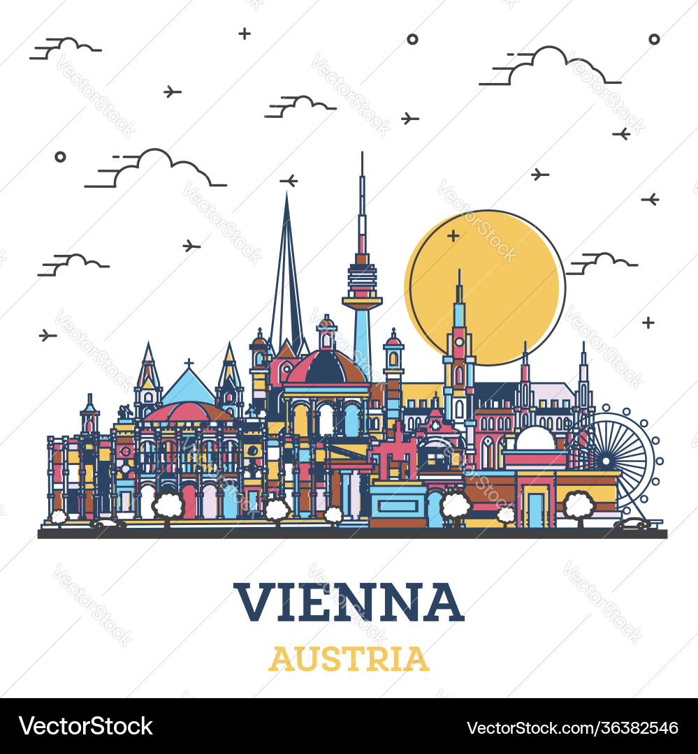 Outline vienna austria city skyline with colored Outline vienna austria city skyline with colored Vector Image