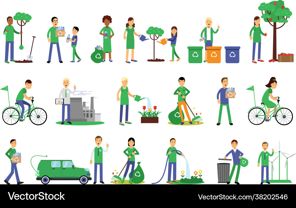 People characters contributing into environment People characters contributing into environment vector image