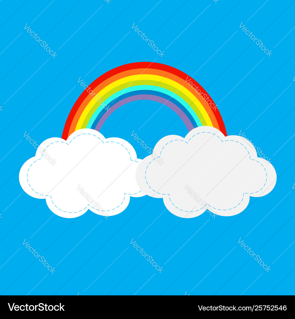 Rainbow and two clouds in sky dash line Rainbow and two clouds in sky dash line Vector Image