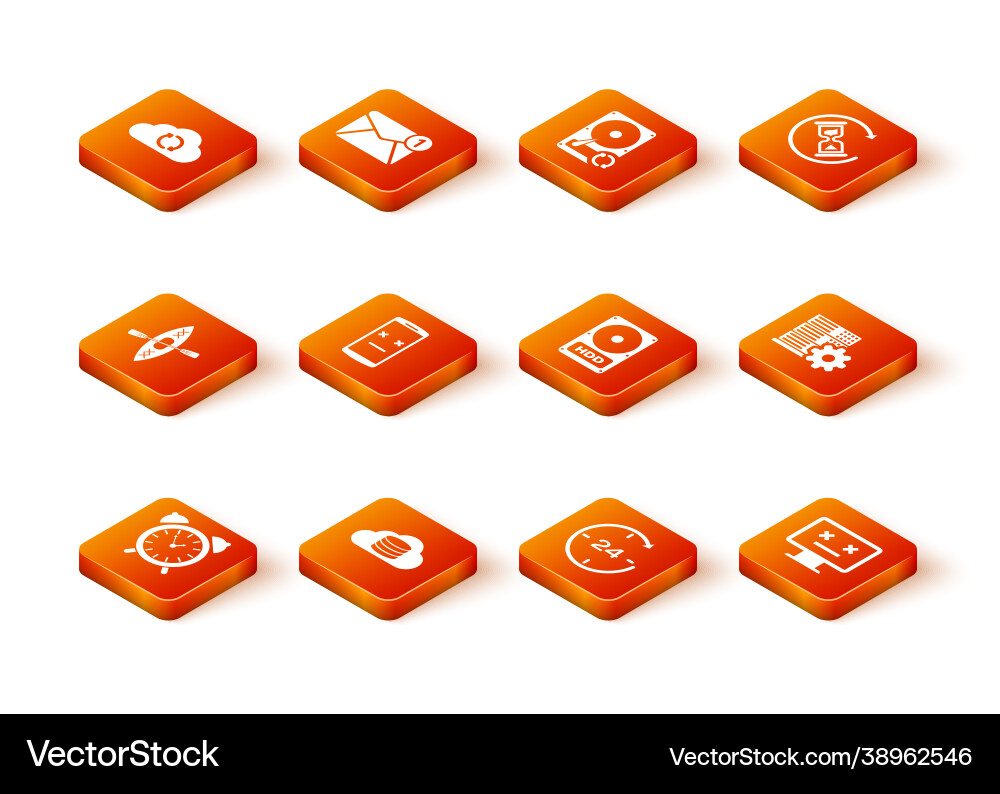 Set alarm clock cloud database kayak and paddle vector image
