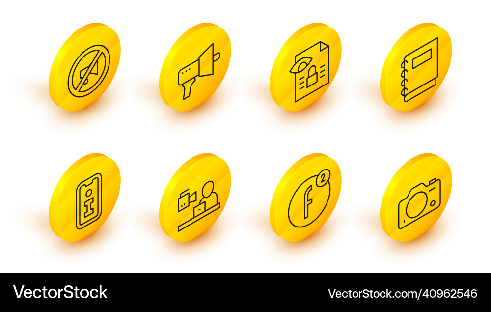 Set line photo camera create account breaking Set line photo camera create account breaking vector image