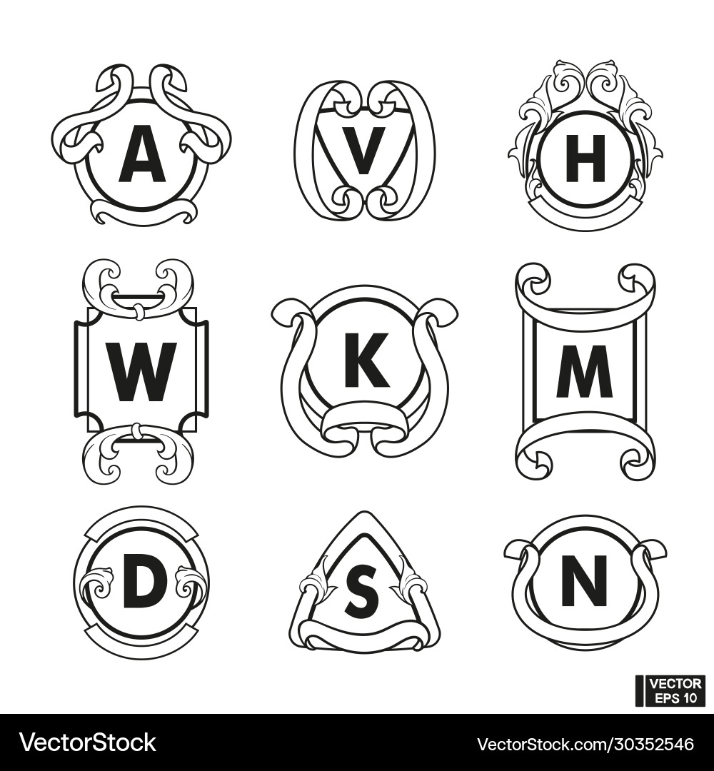 Set simple and elegant monogram with scroll Vector Image