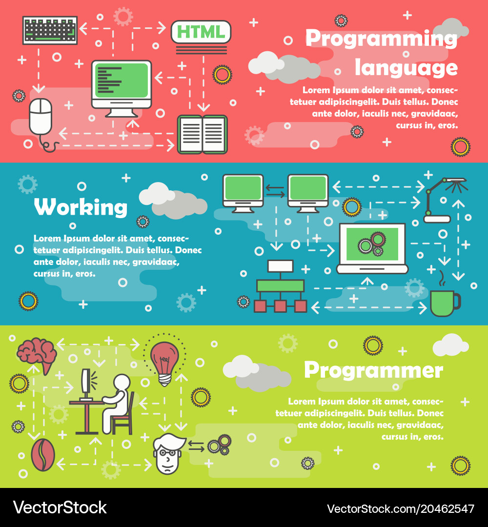Computer programmer concept flat line art vector image