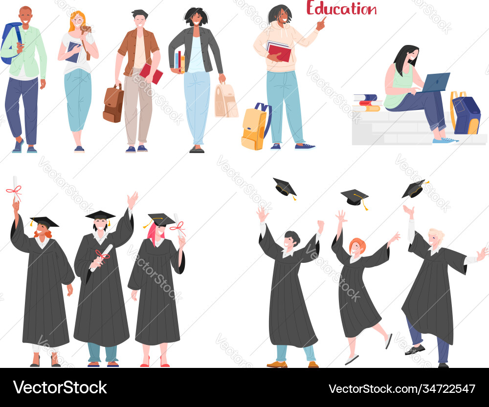 Group characters students with books vector image