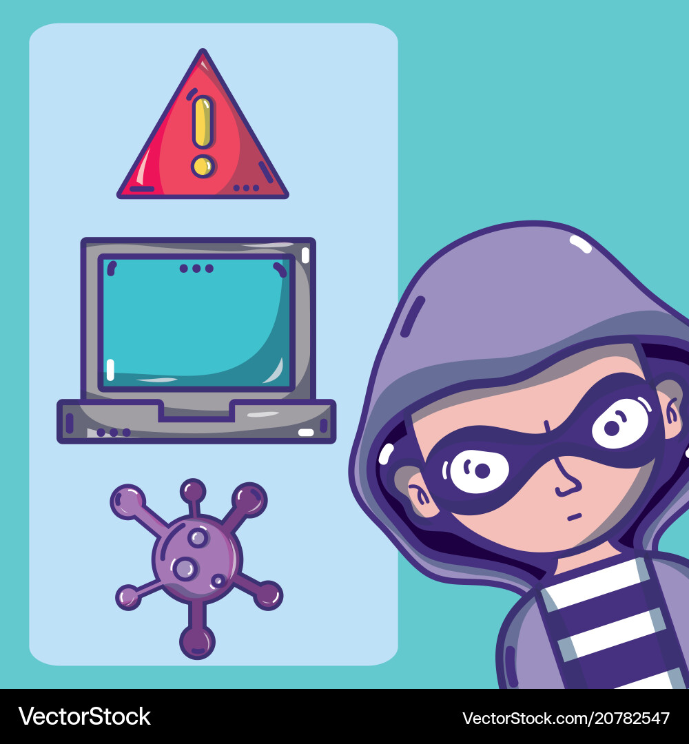 Hacker with cybercrimes and virus symbols Hacker with cybercrimes and virus symbols Vector Image
