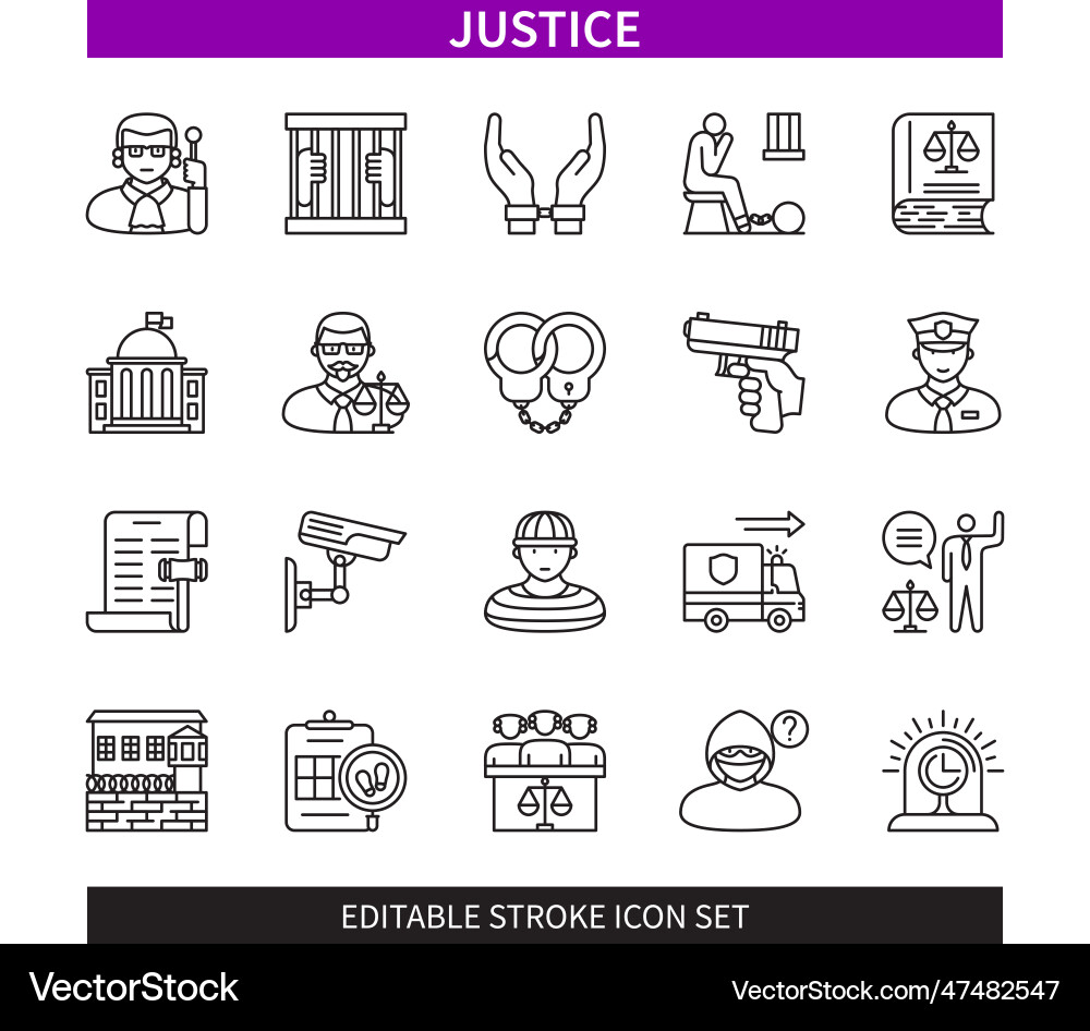 Justice Icon Set - Editable Stroke Vector Image
