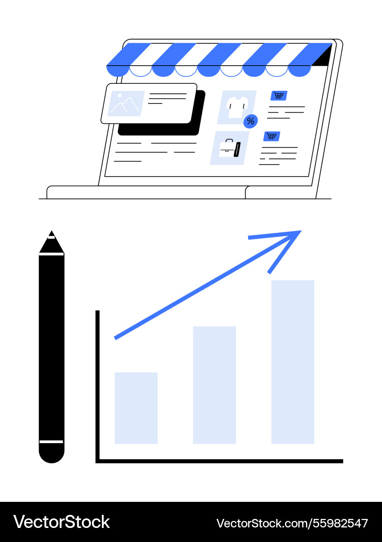 Online store dashboard and graph showing business Online store dashboard and graph showing business vector image