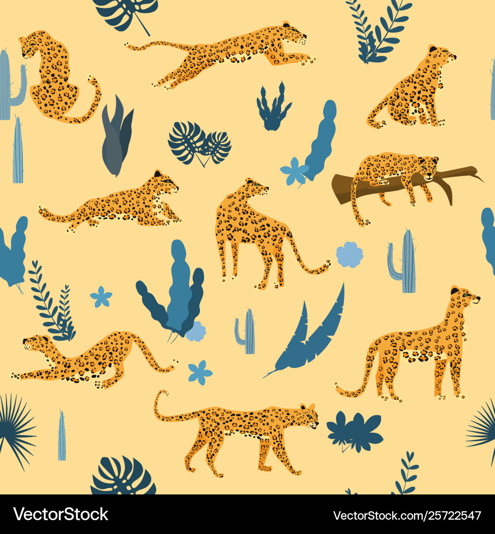 Seamless pattern with leopards in different poses Seamless pattern with leopards in different poses vector image