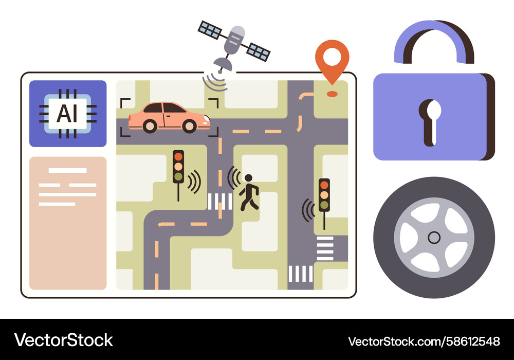 AI Navigation & Autonomous Vehicle Vector Image