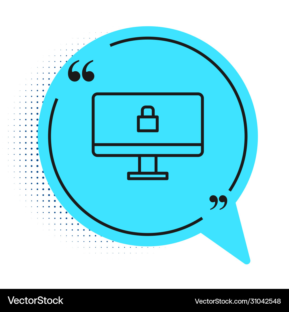 Black line lock on computer monitor screen icon Black line lock on computer monitor screen icon vector image