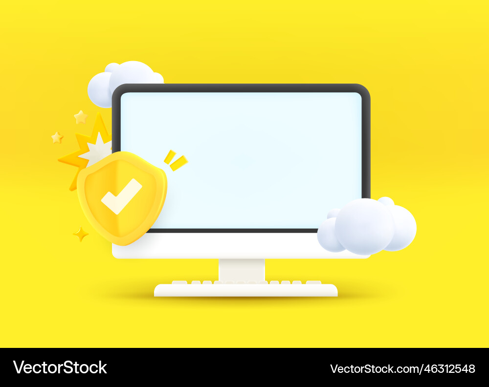 Computer monitor with shield and blank screen 3d Vector Image