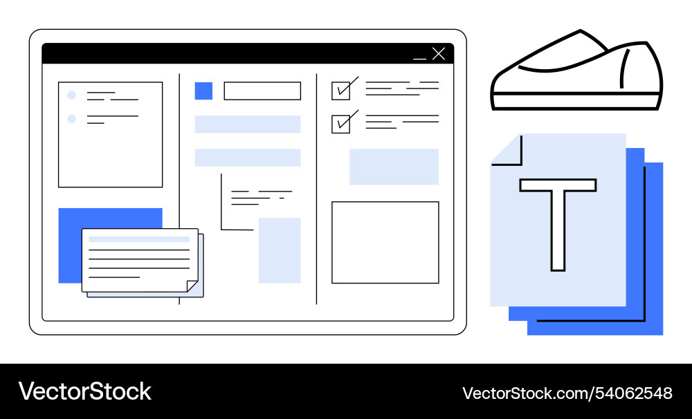 Digital document editing interface with footwear Digital document editing interface with footwear Vector Image