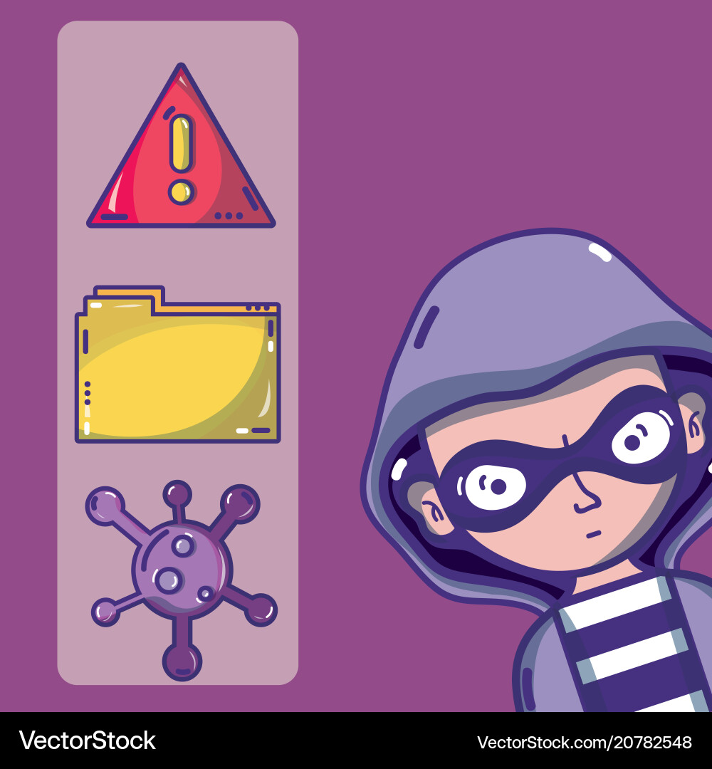 Hacker with cybercrimes and virus symbols Vector Image