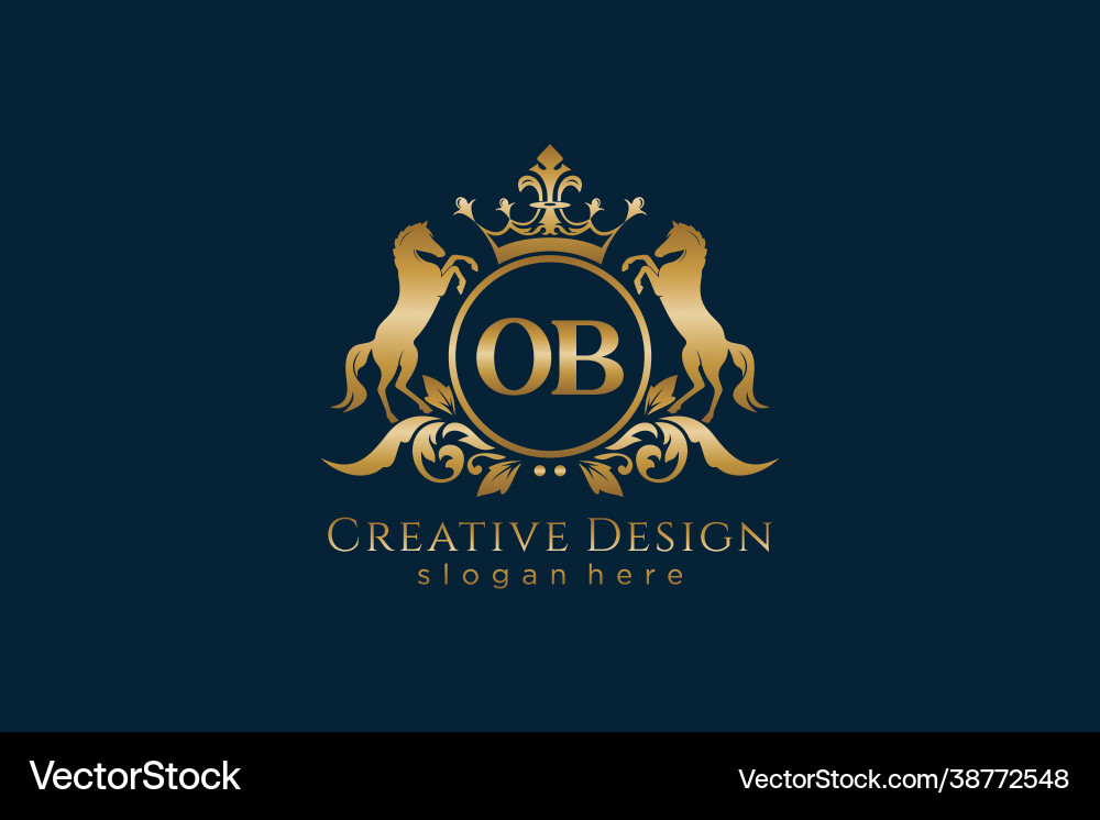 Initial ob retro golden crest with circle and two Initial ob retro golden crest with circle and two vector image