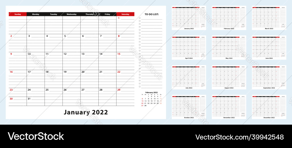 Monatlicher Schreibtisch Pad Kalender Januar 2022 - Dezember Monatlicher Schreibtisch Pad Kalender Januar 2022 - Dezember vektorbild