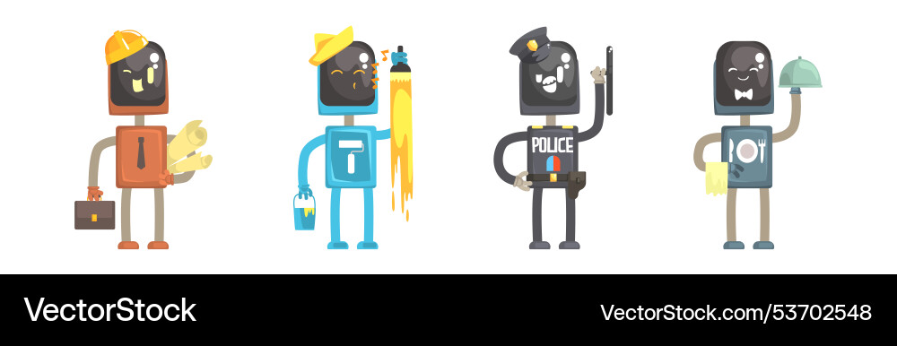 Robot character of different profession with tool Robot character of different profession with tool vector image