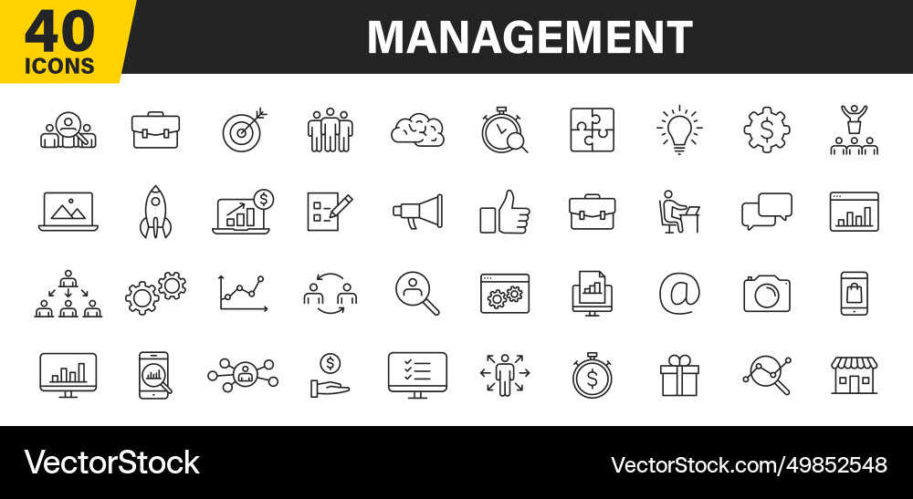 Set of 40 management web icons in line style Set of 40 management web icons in line style vector image