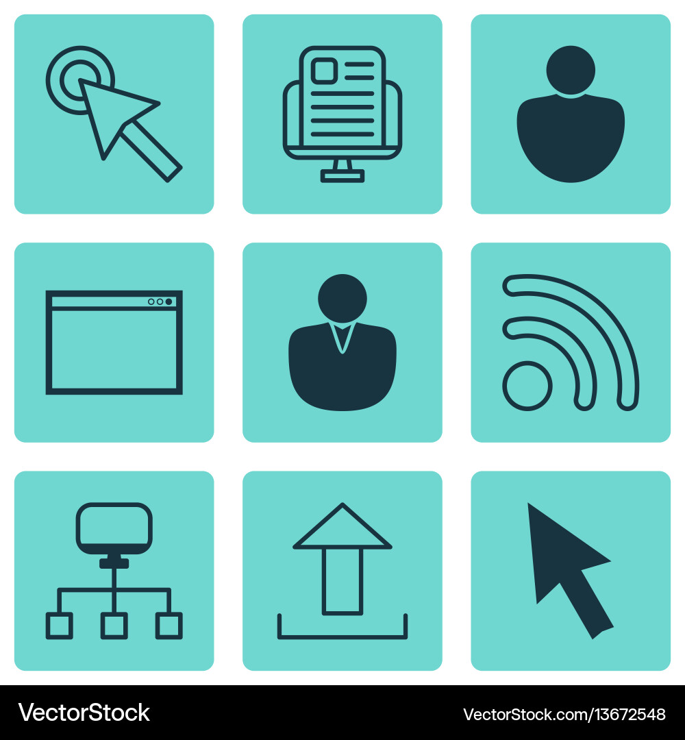 Set of 9 online connection icons includes send Set of 9 online connection icons includes send Vector Image