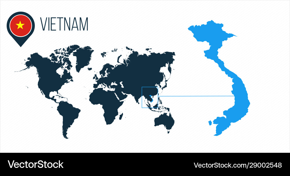 Vietnam map located on a world with flag Vietnam map located on a world with flag vector image