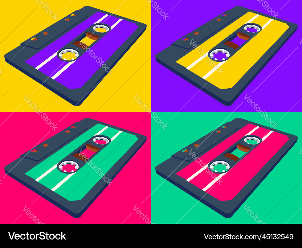 Compact cassette seamless pattern with floating vector image