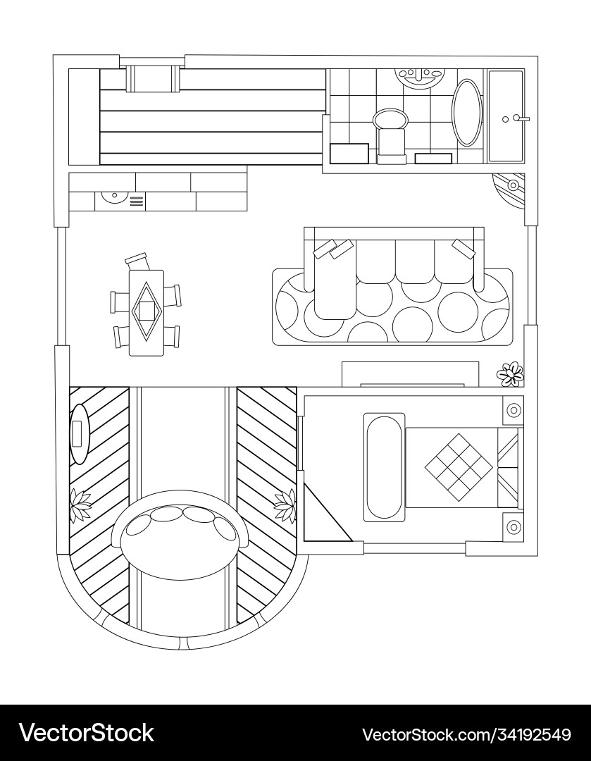 Interior plan sketch style detailed apartment Interior plan sketch style detailed apartment vector image