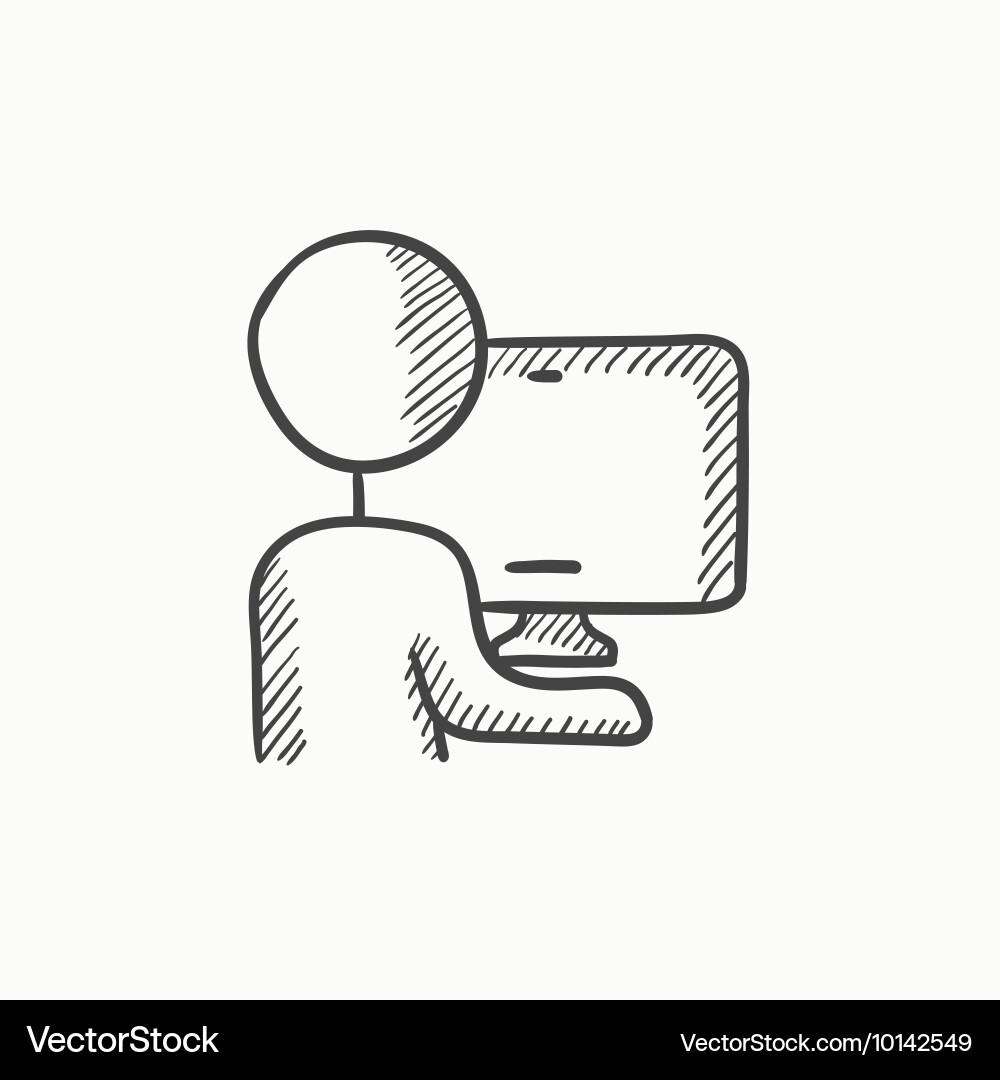 Man Working at Computer Sketch vector image