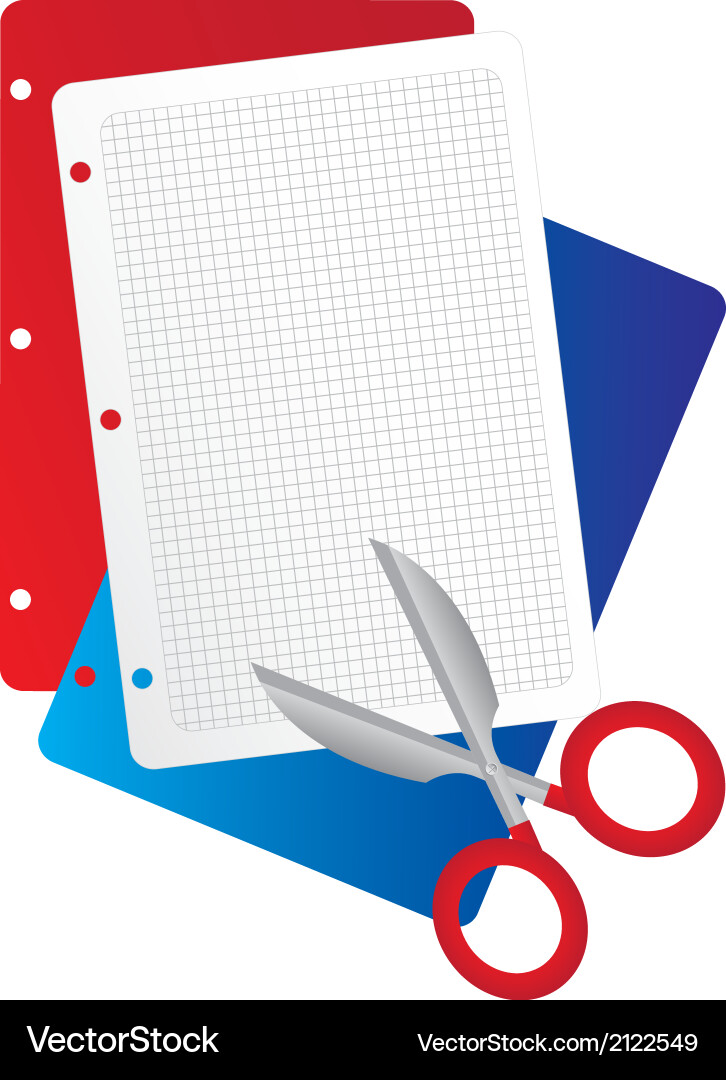 Red blue and withe paper with scissors isolated ov vector image