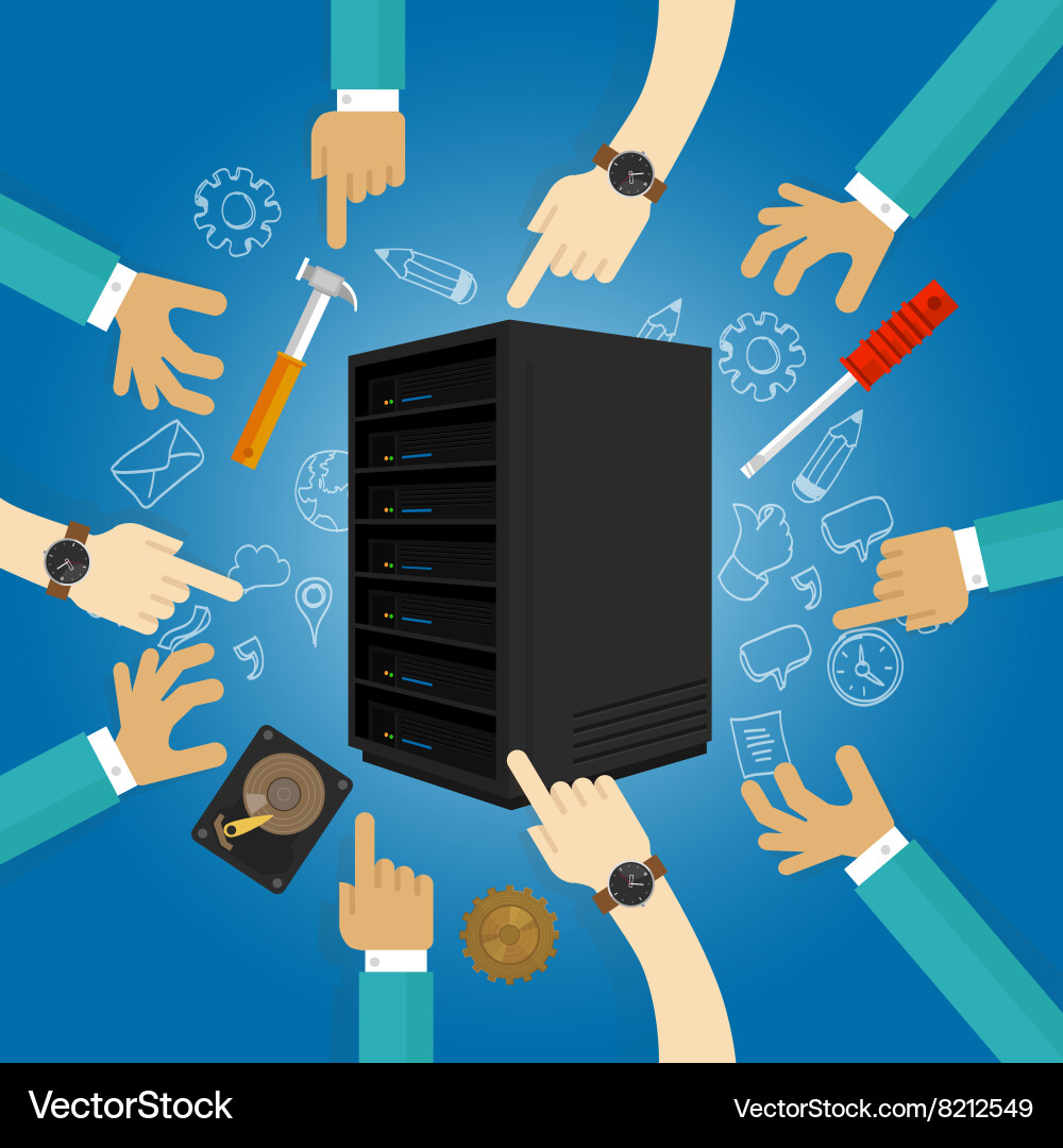 Server maintenance fixing hardware troubleshooting vector image