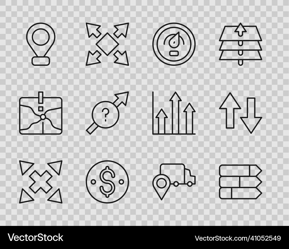 Set line many ways directional arrow pie chart Set line many ways directional arrow pie chart vector image