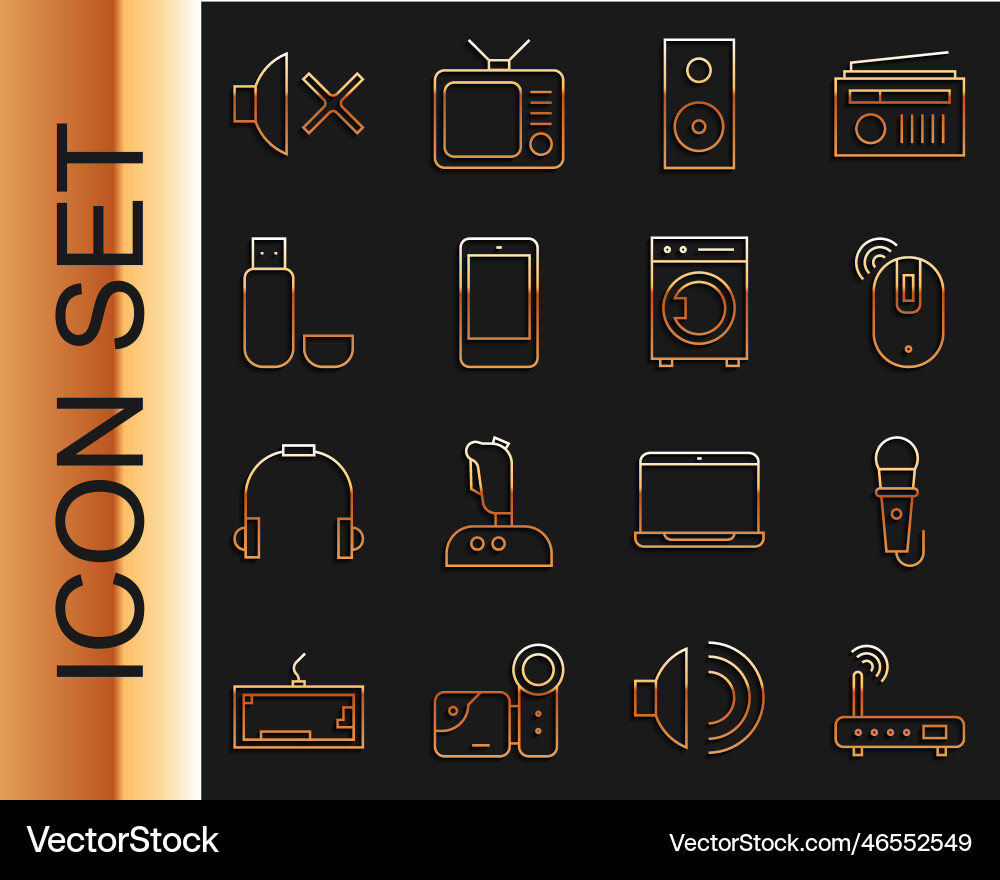 Set line router and wi-fi signal microphone Set line router and wi-fi signal microphone vector image
