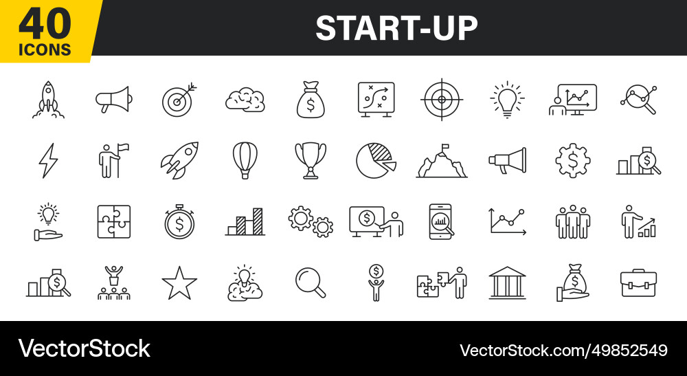 Set of 40 start up web icons in line style Set of 40 start up web icons in line style vector image