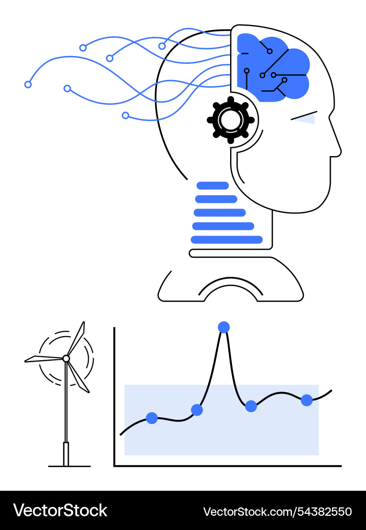 Ai and renewable energy integrating data vector image