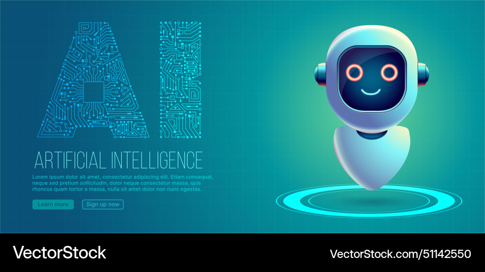 AI Robot with Circuitry - Teal Gradient vector image